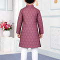 Classic Mauve Art Silk Digital Print Designer Boys Kurta Pyjama Set for Wedding