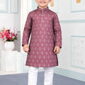 Classic Mauve Art Silk Digital Print Designer Boys Kurta Pyjama Set for Wedding