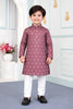 Classic Mauve Art Silk Digital Print Designer Boys Kurta Pyjama Set for Wedding