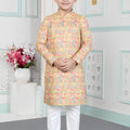 Traditional Multicolor Art Silk Digital Print Designer Boys Kurta Pyjama Set for Wedding