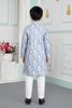 Impressive Sky Blue Art Silk Digital Print Designer Boys Kurta Pyjama Set for Wedding