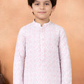 Unique Pink Art Silk Digital Print Designer Boys Kurta Pyjama Set for Wedding