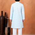 Amazing Sky Blue Art Silk Digital Print Designer Boys Kurta Pyjama Set for Wedding