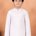 Excellent Pink Art Silk Digital Print Designer Boys Kurta Pyjama Set for Wedding