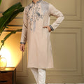 Luxury Beige Viscose Silk Embroidered Designer Kurta Pyjama for Men