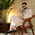 Luxury Beige Viscose Silk Embroidered Designer Kurta Pyjama for Men