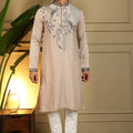 Luxury Beige Viscose Silk Embroidered Designer Kurta Pyjama for Men