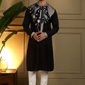 Stylish Black Viscose Silk Embroidered Designer Kurta Pyjama for Men