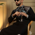 Stylish Black Viscose Silk Embroidered Designer Kurta Pyjama for Men