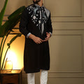 Stylish Black Viscose Silk Embroidered Designer Kurta Pyjama for Men