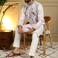 Grateful Pink Viscose Silk Embroidered Designer Kurta Pyjama for Men