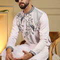 Grateful Pink Viscose Silk Embroidered Designer Kurta Pyjama for Men