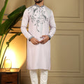 Grateful Pink Viscose Silk Embroidered Designer Kurta Pyjama for Men