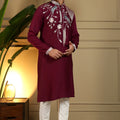 Royal Maroon Viscose Silk Embroidered Designer Kurta Pyjama for Men
