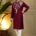 Royal Maroon Viscose Silk Embroidered Designer Kurta Pyjama for Men