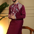 Royal Maroon Viscose Silk Embroidered Designer Kurta Pyjama for Men