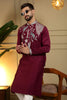 Royal Maroon Viscose Silk Embroidered Designer Kurta Pyjama for Men