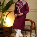 Royal Maroon Viscose Silk Embroidered Designer Kurta Pyjama for Men