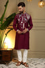 Royal Maroon Viscose Silk Embroidered Designer Kurta Pyjama for Men