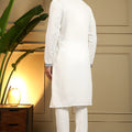 Premium White Viscose Silk Embroidered Designer Kurta Pyjama for Men