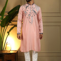 Elegant Peach Viscose Silk Embroidered Designer Kurta Pyjama for Men