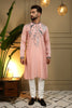 Elegant Peach Viscose Silk Embroidered Designer Kurta Pyjama for Men