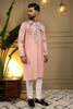 Elegant Peach Viscose Silk Embroidered Designer Kurta Pyjama for Men