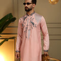Elegant Peach Viscose Silk Embroidered Designer Kurta Pyjama for Men