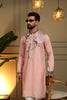 Elegant Peach Viscose Silk Embroidered Designer Kurta Pyjama for Men