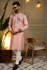 Elegant Peach Viscose Silk Embroidered Designer Kurta Pyjama for Men