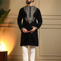 Adorable Black Armani Lachko Embroidered Designer Kurta Pyjama for Men
