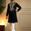 Adorable Black Armani Lachko Embroidered Designer Kurta Pyjama for Men