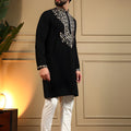 Adorable Black Armani Lachko Embroidered Designer Kurta Pyjama for Men