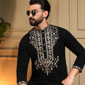 Adorable Black Armani Lachko Embroidered Designer Kurta Pyjama for Men
