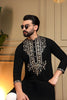 Adorable Black Armani Lachko Embroidered Designer Kurta Pyjama for Men