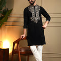 Adorable Black Armani Lachko Embroidered Designer Kurta Pyjama for Men