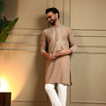Stunning Beige Armani Lachko Embroidered Designer Kurta Pyjama for Men