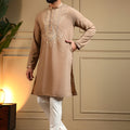 Stunning Beige Armani Lachko Embroidered Designer Kurta Pyjama for Men