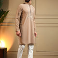 Stunning Beige Armani Lachko Embroidered Designer Kurta Pyjama for Men