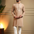 Stunning Beige Armani Lachko Embroidered Designer Kurta Pyjama for Men