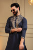 Unique Navy Blue Armani Lachko Embroidered Designer Kurta Pyjama for Men