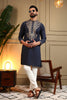 Unique Navy Blue Armani Lachko Embroidered Designer Kurta Pyjama for Men
