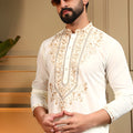 Glorious White Armani Lachko Embroidered Designer Kurta Pyjama for Men