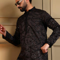 Attractive Black Viscose Silk Embroidered Designer Kurta Pyjama for Men