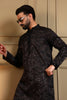 Attractive Black Viscose Silk Embroidered Designer Kurta Pyjama for Men