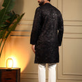 Attractive Black Viscose Silk Embroidered Designer Kurta Pyjama for Men