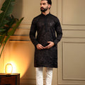 Attractive Black Viscose Silk Embroidered Designer Kurta Pyjama for Men