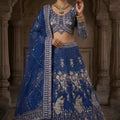 Luxury Royal Blue Butterfly Net Embroidered Designer Lehenga Choli with Dupatta for Wedding
