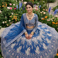 Luxury Royal Blue Butterfly Net Embroidered Designer Lehenga Choli with Dupatta for Wedding