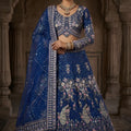 Luxury Royal Blue Butterfly Net Embroidered Designer Lehenga Choli with Dupatta for Wedding